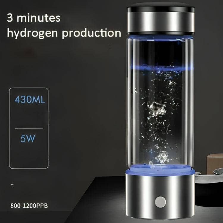Bouteille à Hydrogène Portable - Électrolyse Rapide 6000-8000 PPB, Membrane PEM, Rechargeable USB-C, Voyage