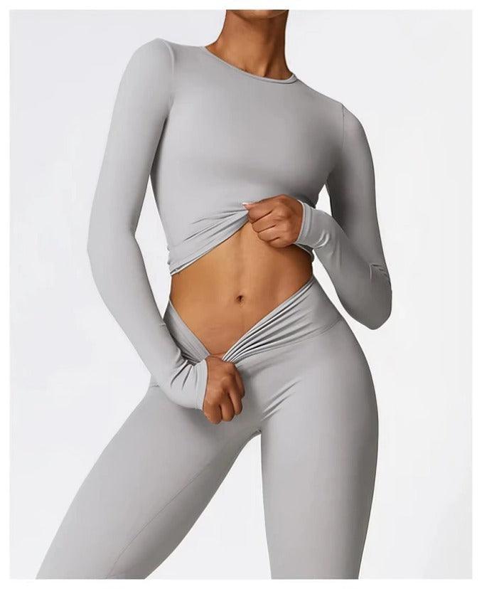 Manche Longue Haut De Fitness Femme Ensemble Sport Pièces Pantalon